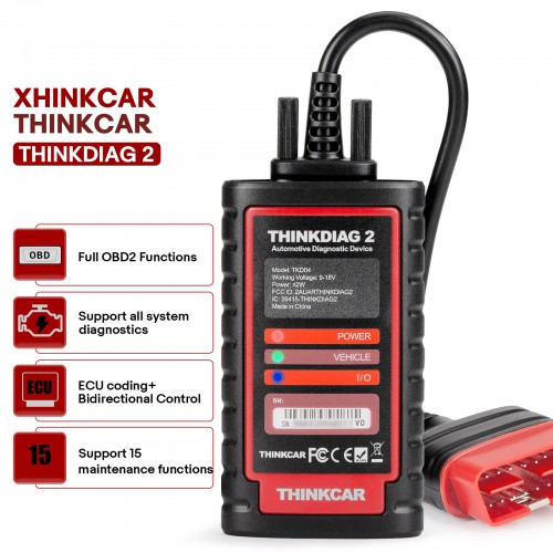 Thinkcar ThinkDiag 2 All System OBD2 Scanner for iOS & Android Bluetooth 5.0 Diagnostic Tool With 15+ Reset Functions CAN FD Protocols ECU Coding