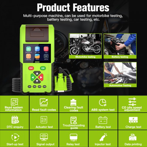 JDiag M200 Motorcycle Diagnostic Scanner Moto Fault Code Reader Battery Tester Motoscan Tool Full Version