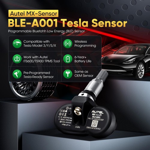 Autel MX-Sensor BLE-A001 Tesla Sensor Bluetooth TPMS Sensor Pre-Programmed for Tesla 3/ Y/S/X Models